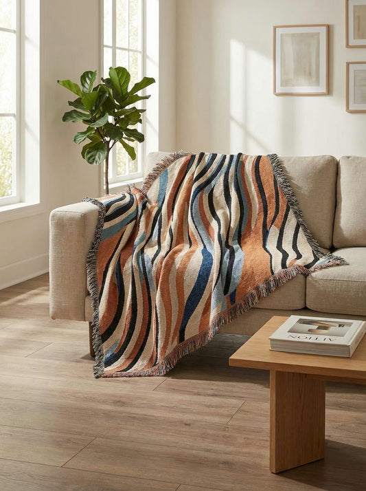 Desert River Wave Throw Blanket – Earthtone Abstract Woven Art Décor for Sofa and Bed - Modern Geometric Home Decor | HERITAGE LOOM CO.