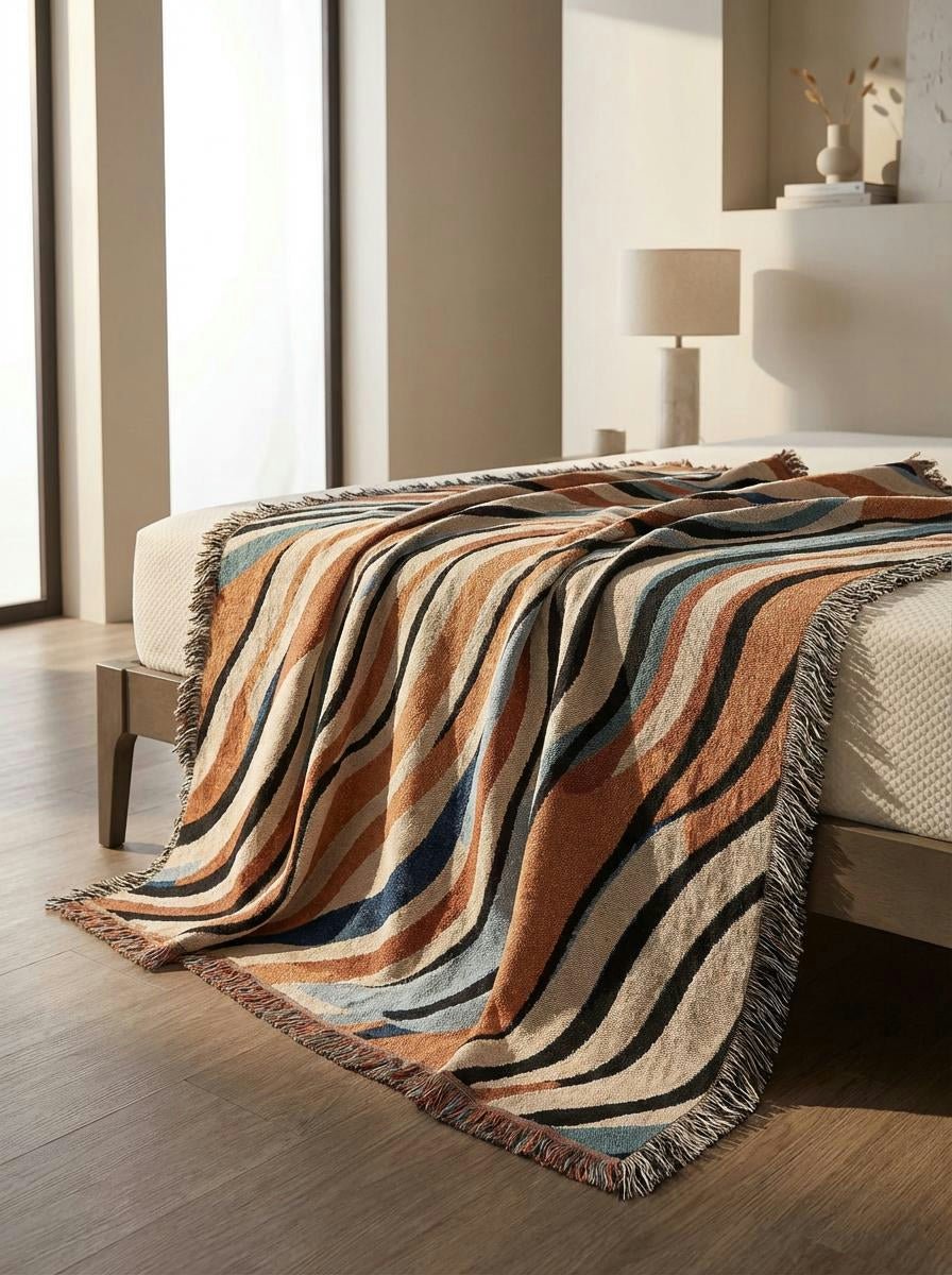 Desert River Wave Throw Blanket – Earthtone Abstract Woven Art Décor for Sofa and Bed - Modern Geometric Home Decor | HERITAGE LOOM CO.