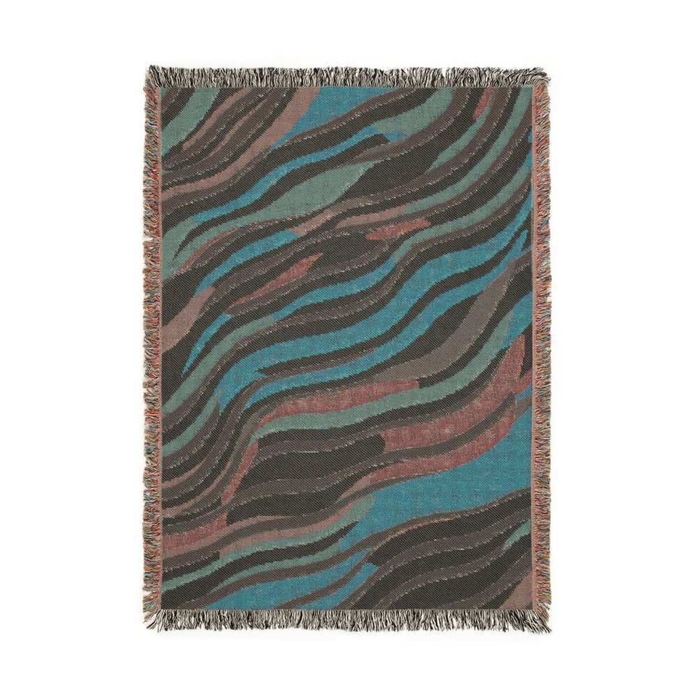 Home Decor {{variant_option}} - Desert River Wave Throw Blanket – Earthtone Abstract Woven Art Décor for Sofa and Bed woven throw blanket