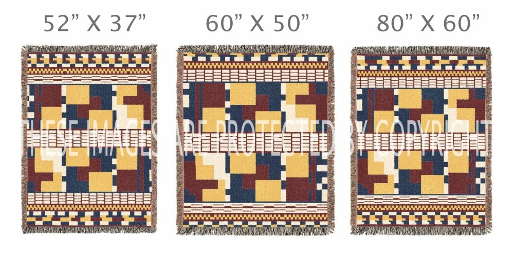 Home Decor {{variant_option}} - Bauhaus Steps Woven Throw Blanket – Mustard, Navy and Wine Modern Art Décor for Sofa and Bed woven throw blanket