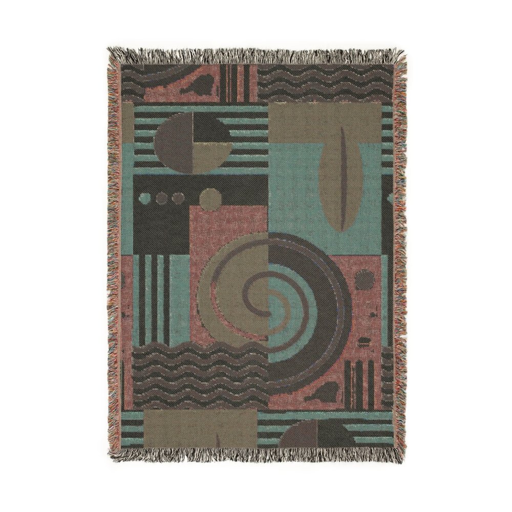 Home Decor {{variant_option}} - Ocean Jazz Geometric Throw Blanket – Blue Mustard Abstract Woven Art for Sofa and Bed woven throw blanket