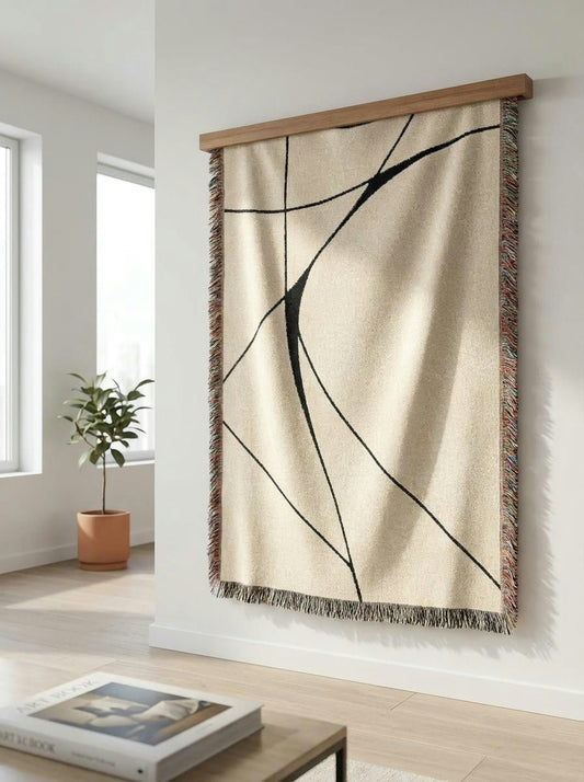 Cloudline Minimalist Throw Blanket – Cream and Black Modern Woven Art for Sofa and Bed - Modern Geometric Home Decor | HERITAGE LOOM CO.