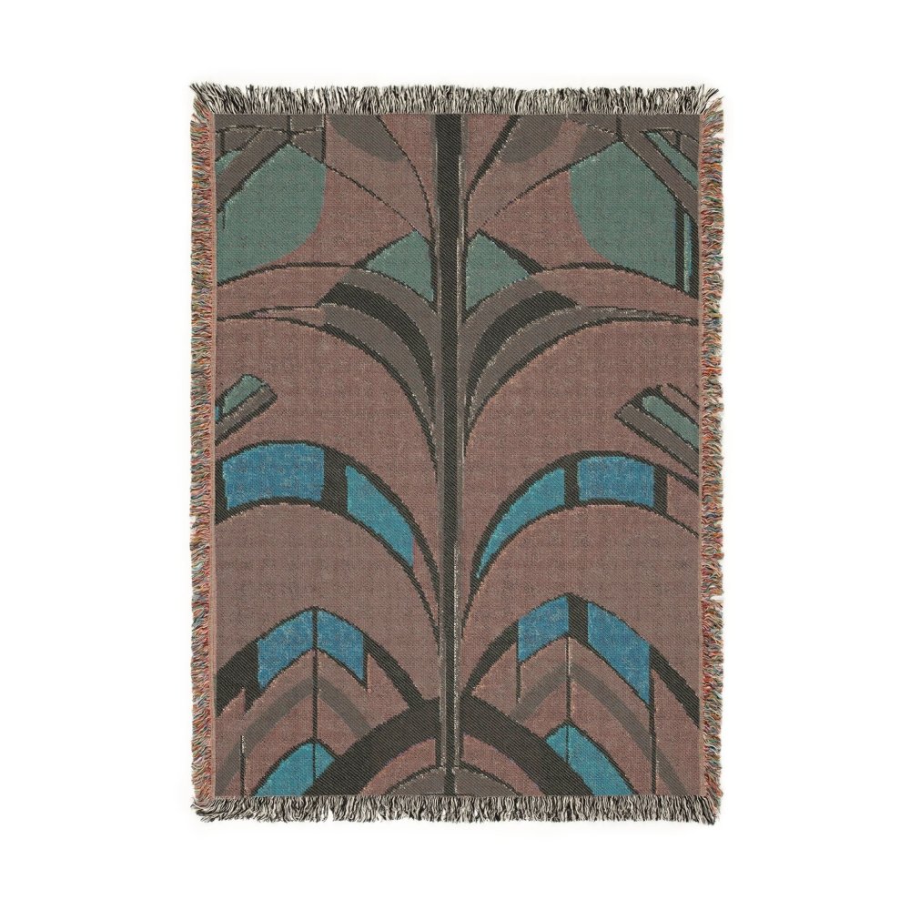 Home Decor {{variant_option}} - Art Deco Palm Woven Throw Blanket – Teal Geometric Botanical Art for Sofa and Bed woven throw blanket