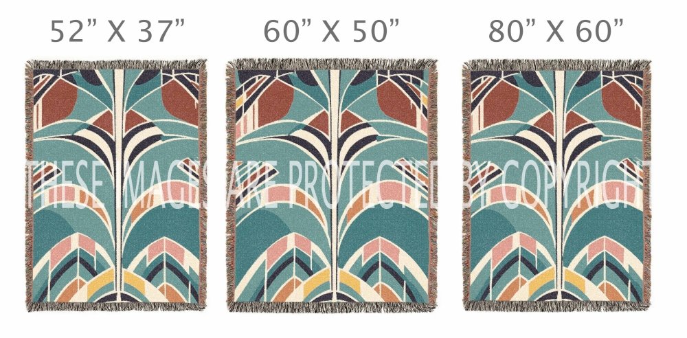 Home Decor {{variant_option}} - Art Deco Palm Woven Throw Blanket – Teal Geometric Botanical Art for Sofa and Bed woven throw blanket