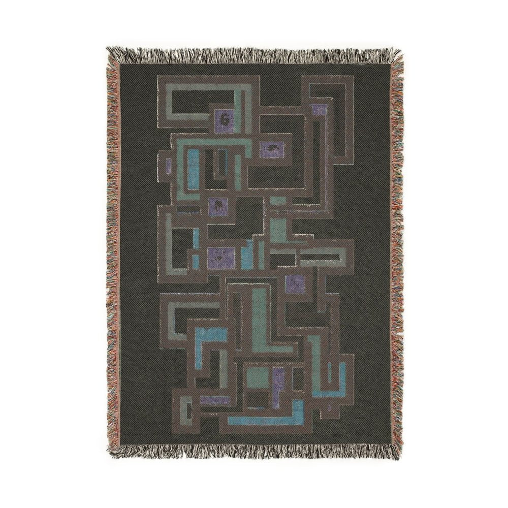 Home Decor {{variant_option}} - Cubist Pathways Woven Throw Blanket – Modern Geometric Art for Sofa and Bed in Warm Neutrals woven throw blanket
