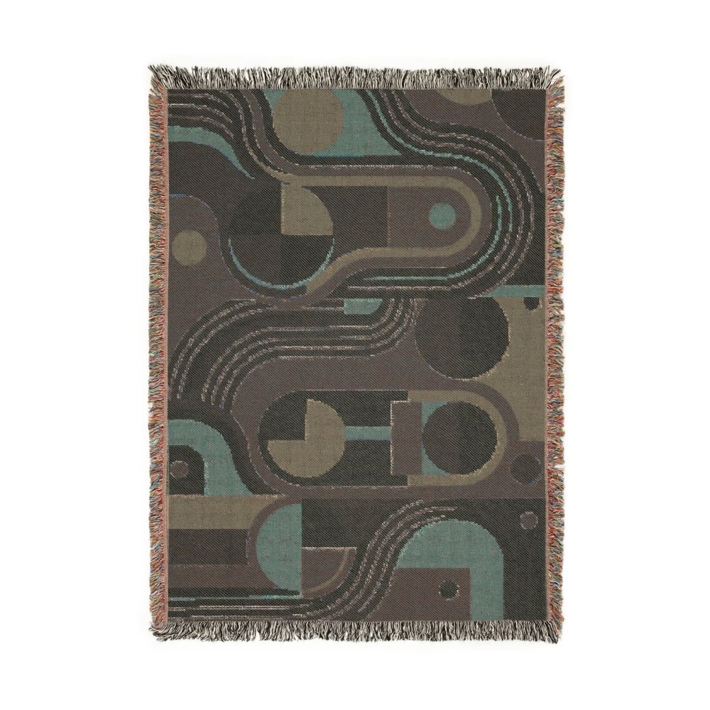 Home Decor {{variant_option}} - Bauhaus Retro Paths Throw Blanket – Colorful Abstract Geometric Woven Art for Sofa and Bed woven throw blanket