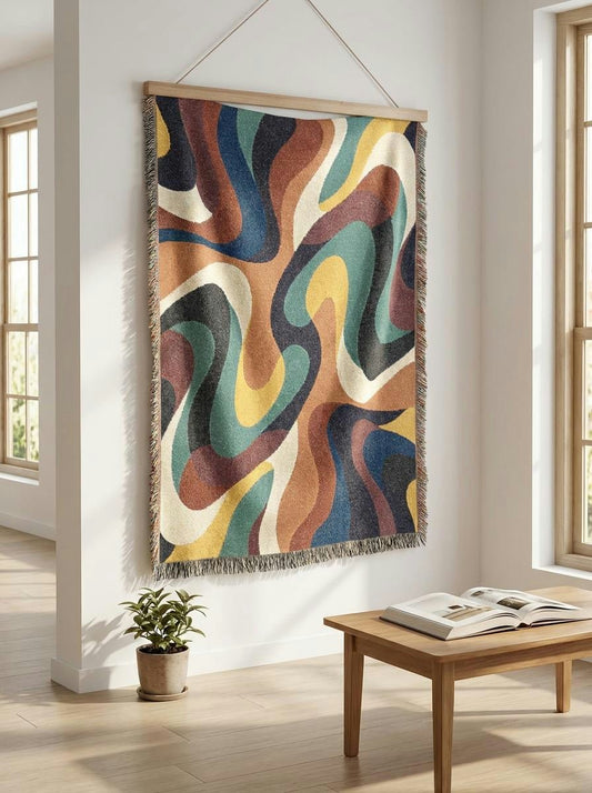 Earthwave Retro Throw Blanket – Warm Colorful Wavy Woven Art for Sofa and Bed - Modern Geometric Home Decor | HERITAGE LOOM CO.