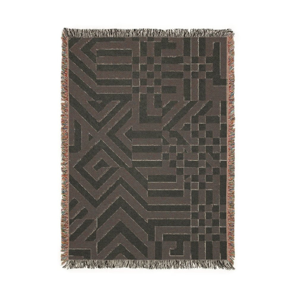 Home Decor {{variant_option}} - Optical Maze Black & White Throw Blanket – Modern Geometric Woven Art Décor for Sofa and Bed woven throw blanket