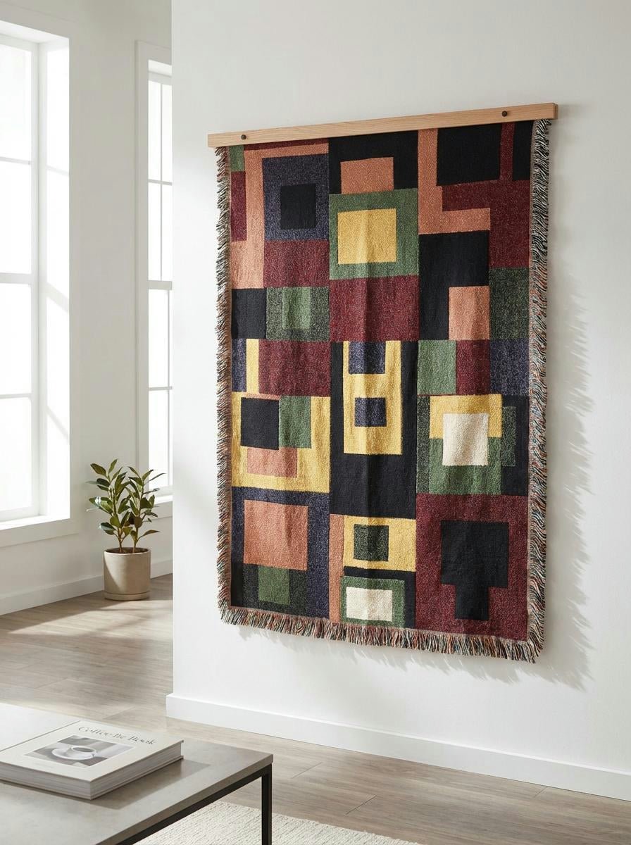 Urban Blocks Woven Throw Blanket – Earth Tone Geometric Art for Sofa and Bedn Throw - Modern Geometric Home Decor | HERITAGE LOOM CO.