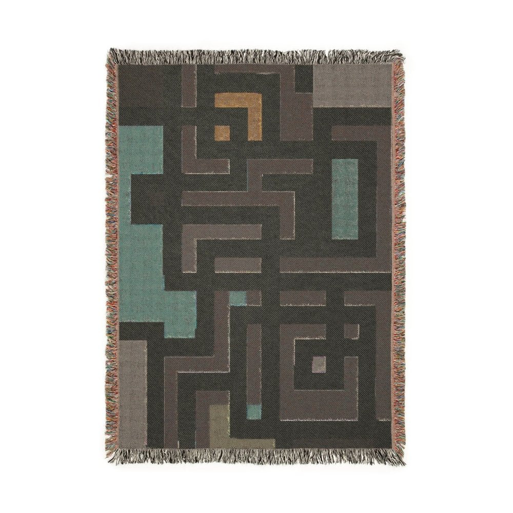 Home Decor - Geometric Maze Woven Blanket — Modern Abstract Throw for Living Room & Dorm woven throw blanket