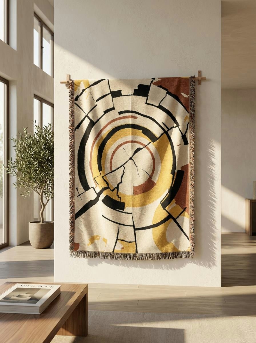 Golden Orbit Abstract Throw Blanket – Modern Circular Woven Art Décor for Sofa and Bed - Modern Geometric Home Decor | HERITAGE LOOM CO.