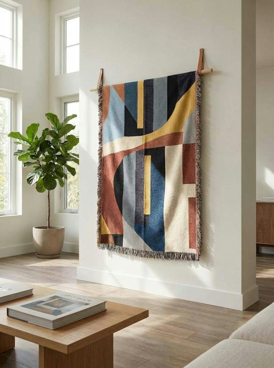 Abstract Bauhaus Multicolor Throw Blanket – Modern Geometric Art Décor for Living Room and Bedroom - Modern Geometric Home Decor | HERITAGE LOOM CO.