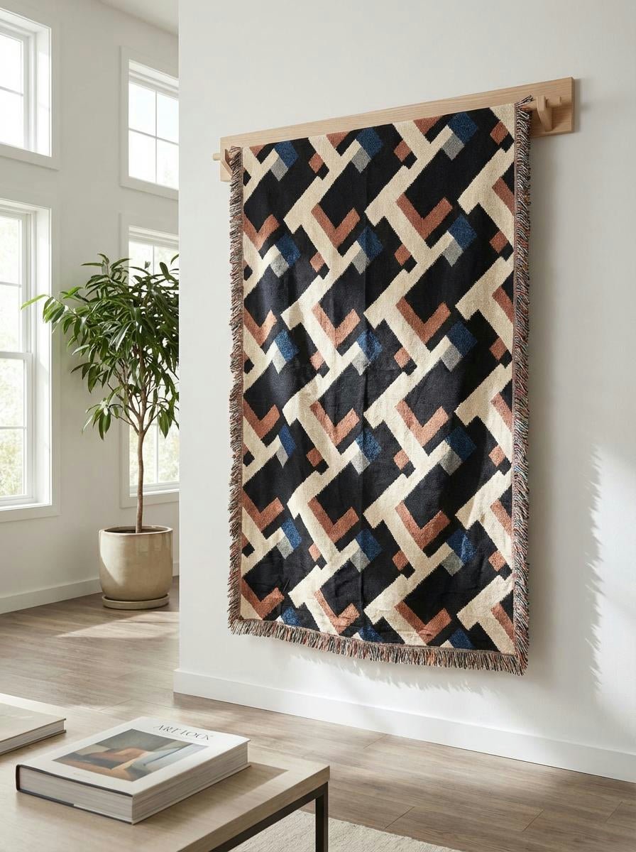 Retro Grid Pathways Throw Blanket – Modern Geometric Woven Art Décor for Sofa and Bed - Modern Geometric Home Decor | HERITAGE LOOM CO.