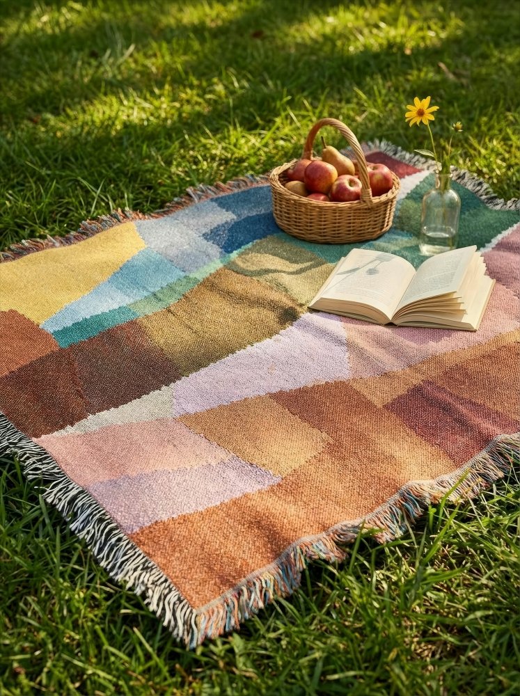 Home Decor {{variant_option}} - Abstract Color Plane Woven Throw Blanket – Modern Multicolor Textile Design woven throw blanket