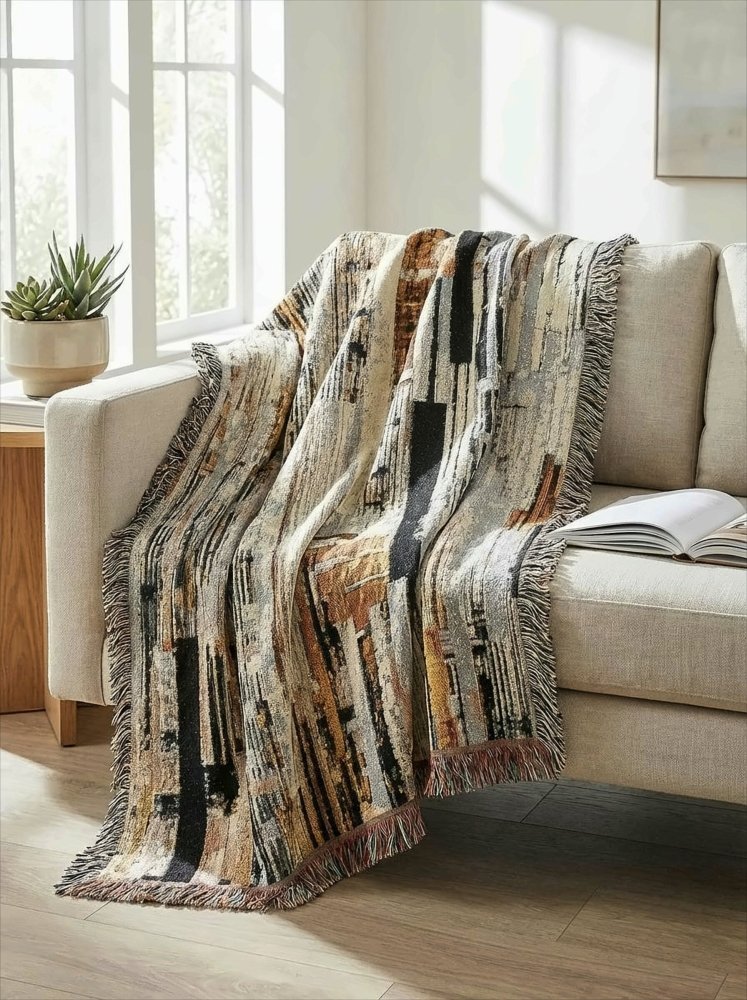 Home Decor {{variant_option}} - Wall Art Décor Woven Throw Blanket - Abstract Wall Art With Urban Rust Texture for Modern Farmhouse Décor and Bedroom Wall Art woven throw blanket