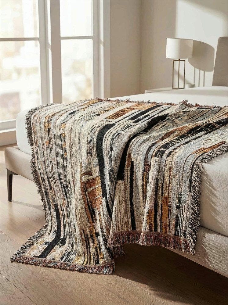 Home Decor {{variant_option}} - Wall Art Décor Woven Throw Blanket - Abstract Wall Art With Urban Rust Texture for Modern Farmhouse Décor and Bedroom Wall Art woven throw blanket