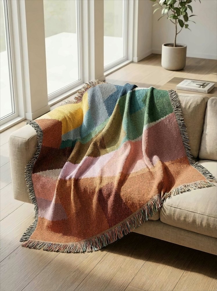 Home Decor {{variant_option}} - Abstract Color Plane Woven Throw Blanket – Modern Multicolor Textile Design woven throw blanket