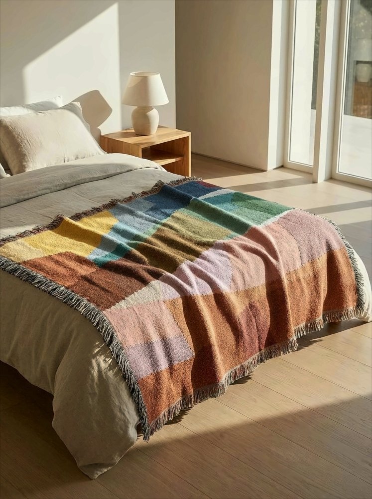 Home Decor {{variant_option}} - Abstract Color Plane Woven Throw Blanket – Modern Multicolor Textile Design woven throw blanket
