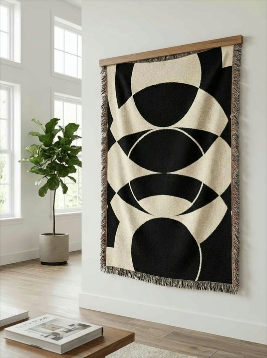 Home Decor {{variant_option}} - Monochrome Eclipse Geometric Throw Blanket – Modern Black & Ivory Woven Art Décor for Sofa and Bed woven throw blanket