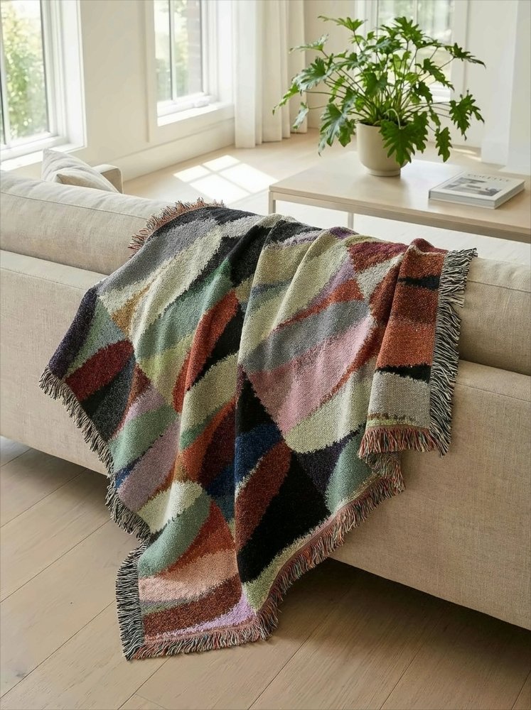 Home Decor {{variant_option}} - Earthtone Spectrum Abstract Throw Blanket – Modern Textured Woven Art Décor for Sofa and Bed woven throw blanket