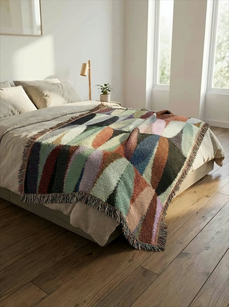 Home Decor {{variant_option}} - Earthtone Spectrum Abstract Throw Blanket – Modern Textured Woven Art Décor for Sofa and Bed woven throw blanket
