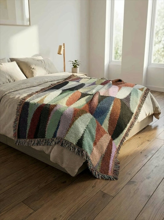 Home Decor {{variant_option}} - Earthtone Spectrum Abstract Throw Blanket – Modern Textured Woven Art Décor for Sofa and Bed woven throw blanket
