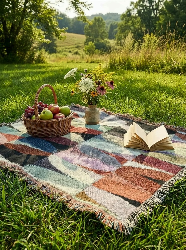 Home Decor {{variant_option}} - Earthtone Spectrum Abstract Throw Blanket – Modern Textured Woven Art Décor for Sofa and Bed woven throw blanket