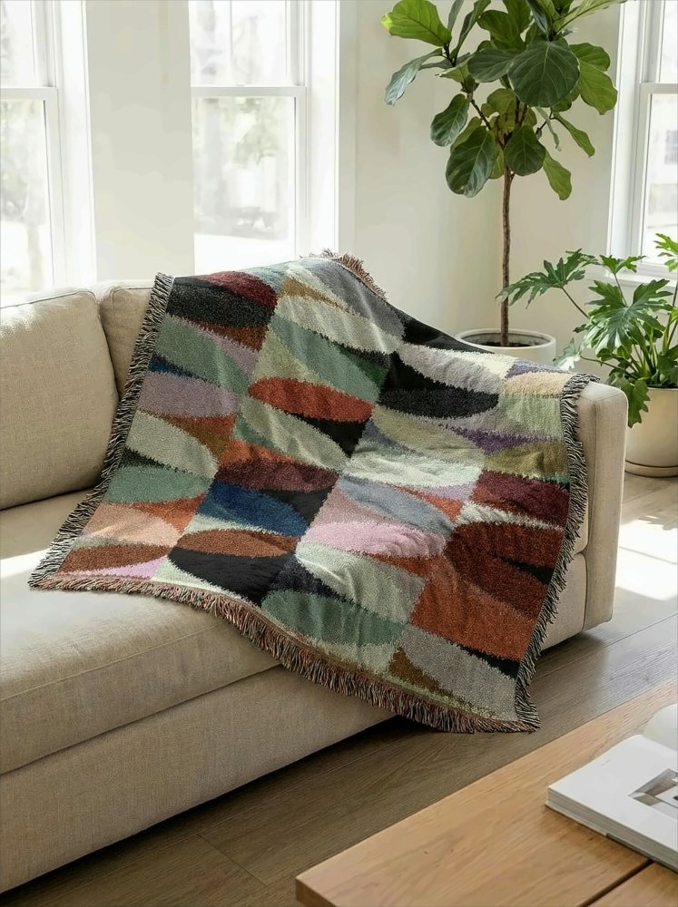 Home Decor {{variant_option}} - Earthtone Spectrum Abstract Throw Blanket – Modern Textured Woven Art Décor for Sofa and Bed woven throw blanket