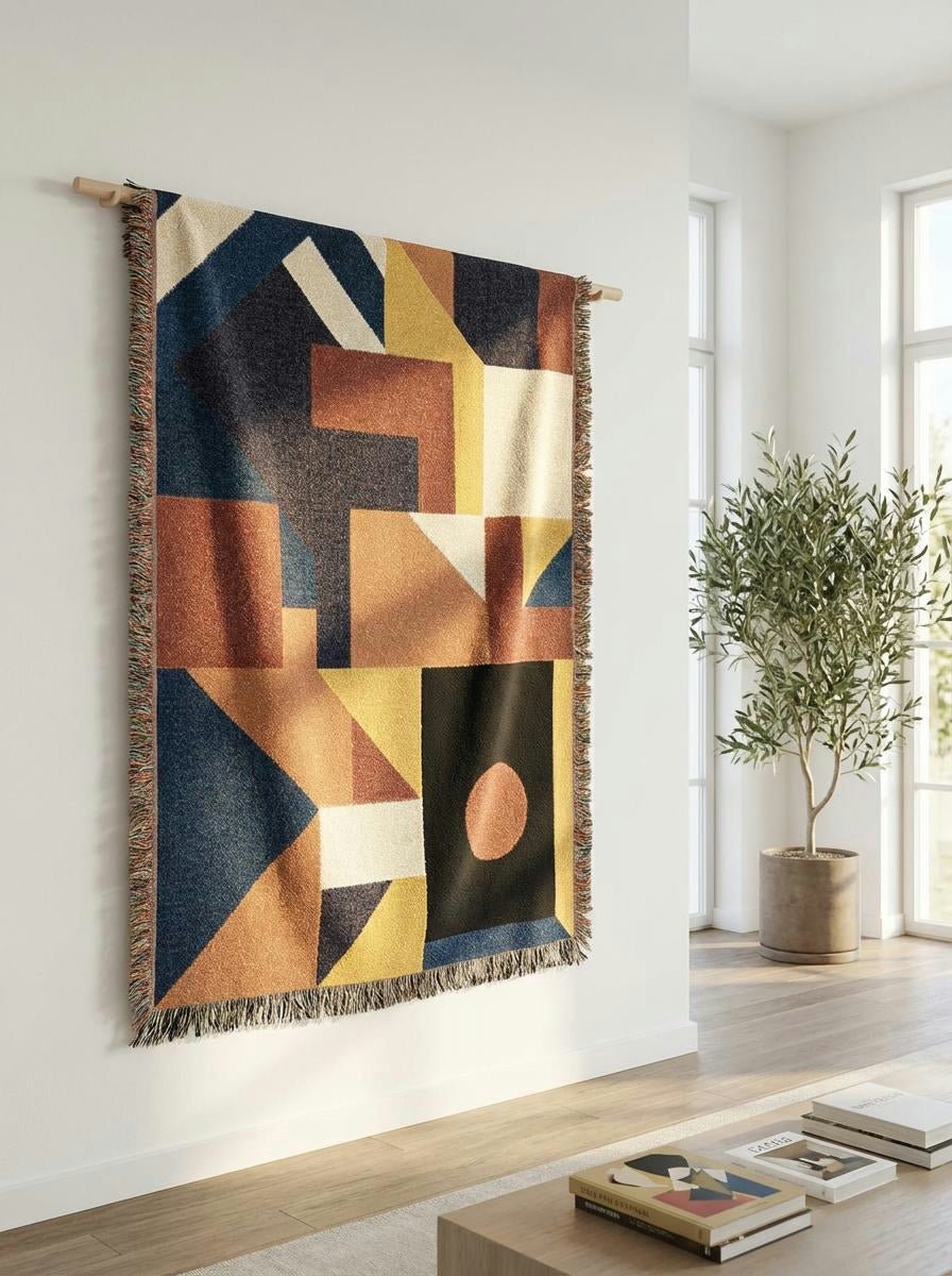 Bauhaus Sunset Geometric Throw Blanket – Warm Modern Woven Art for Sofa and Bed - Modern Geometric Home Decor | HERITAGE LOOM CO.