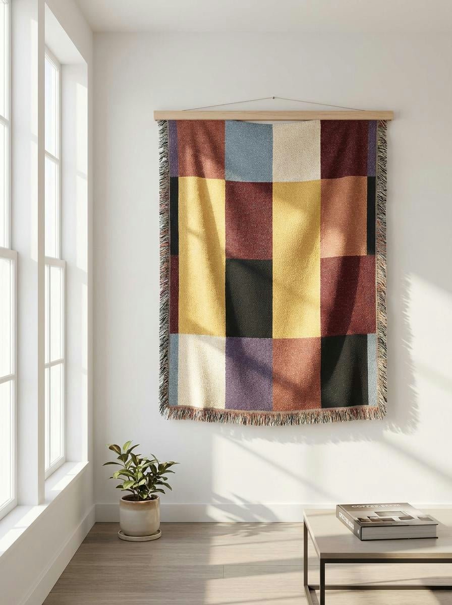 Color Block Modern Throw Blanket – Mustard, Wine and Navy - Modern Geometric Home Decor | HERITAGE LOOM CO.