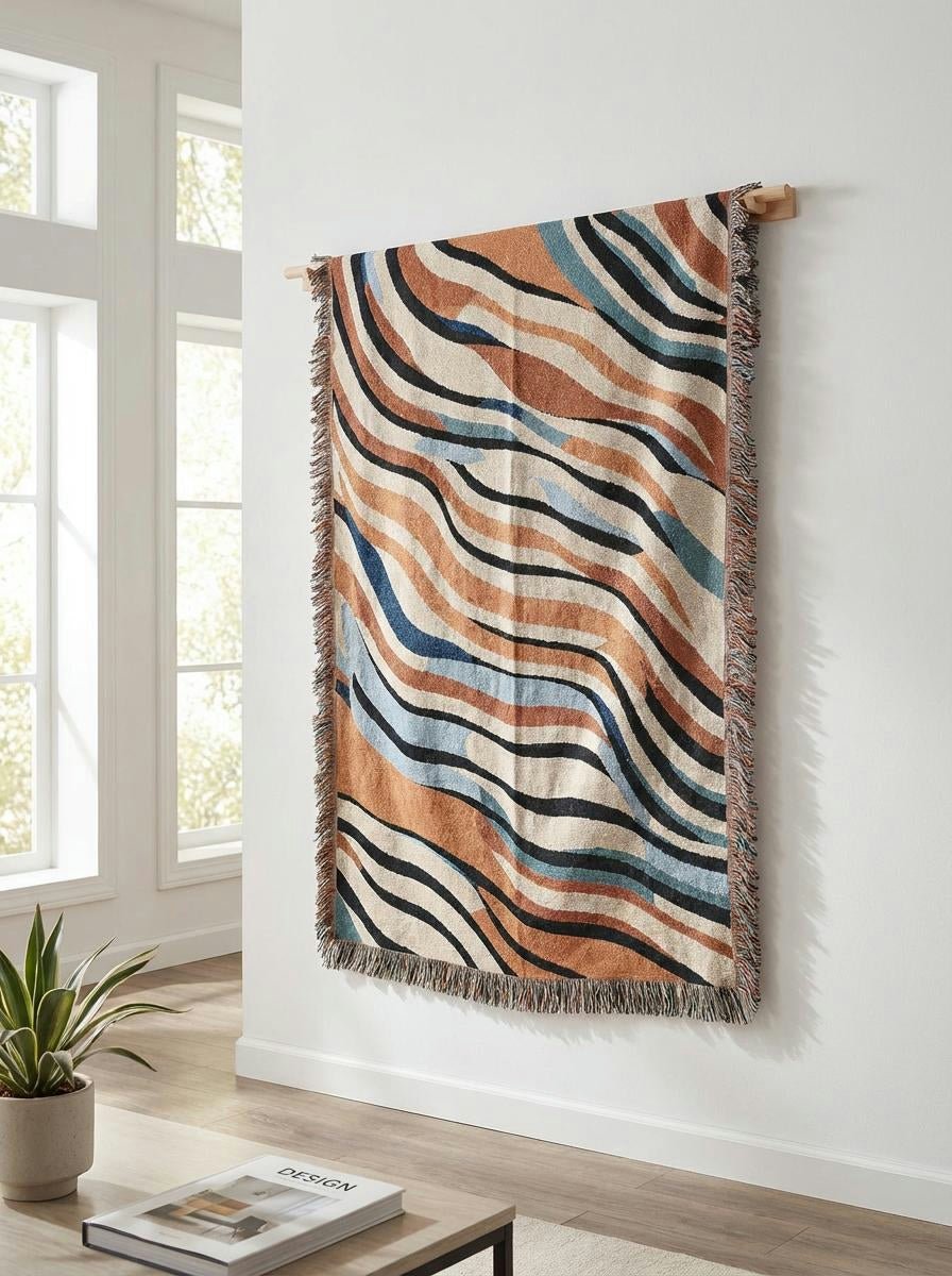 Desert River Wave Throw Blanket – Earthtone Abstract Woven Art Décor for Sofa and Bed - Modern Geometric Home Decor | HERITAGE LOOM CO.