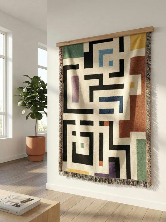 Geometric Maze Woven Blanket — Modern Abstract Throw for Living Room & Dorm - Modern Geometric Home Decor | HERITAGE LOOM CO.