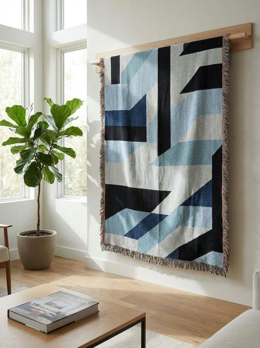 Ice City Geometric Throw Blanket – Blue Modern Woven Art Décor for Sofa, Bed and Office - Modern Geometric Home Decor | HERITAGE LOOM CO.
