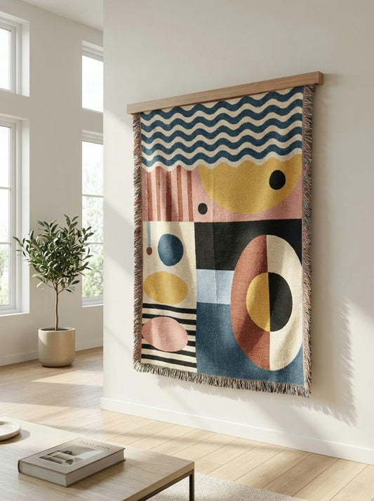 Mid - Century Geometric Woven Blanket — Abstract Retro Throw for Living Room - Modern Geometric Home Decor | HERITAGE LOOM CO.