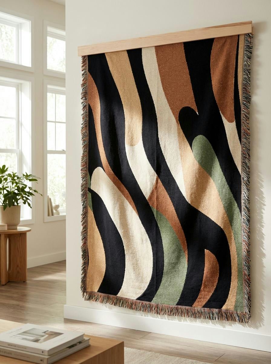 Organic Earthtone Wave Throw Blanket – Modern Abstract Woven Art Décor for Sofa and Bed - Modern Geometric Home Decor | HERITAGE LOOM CO.