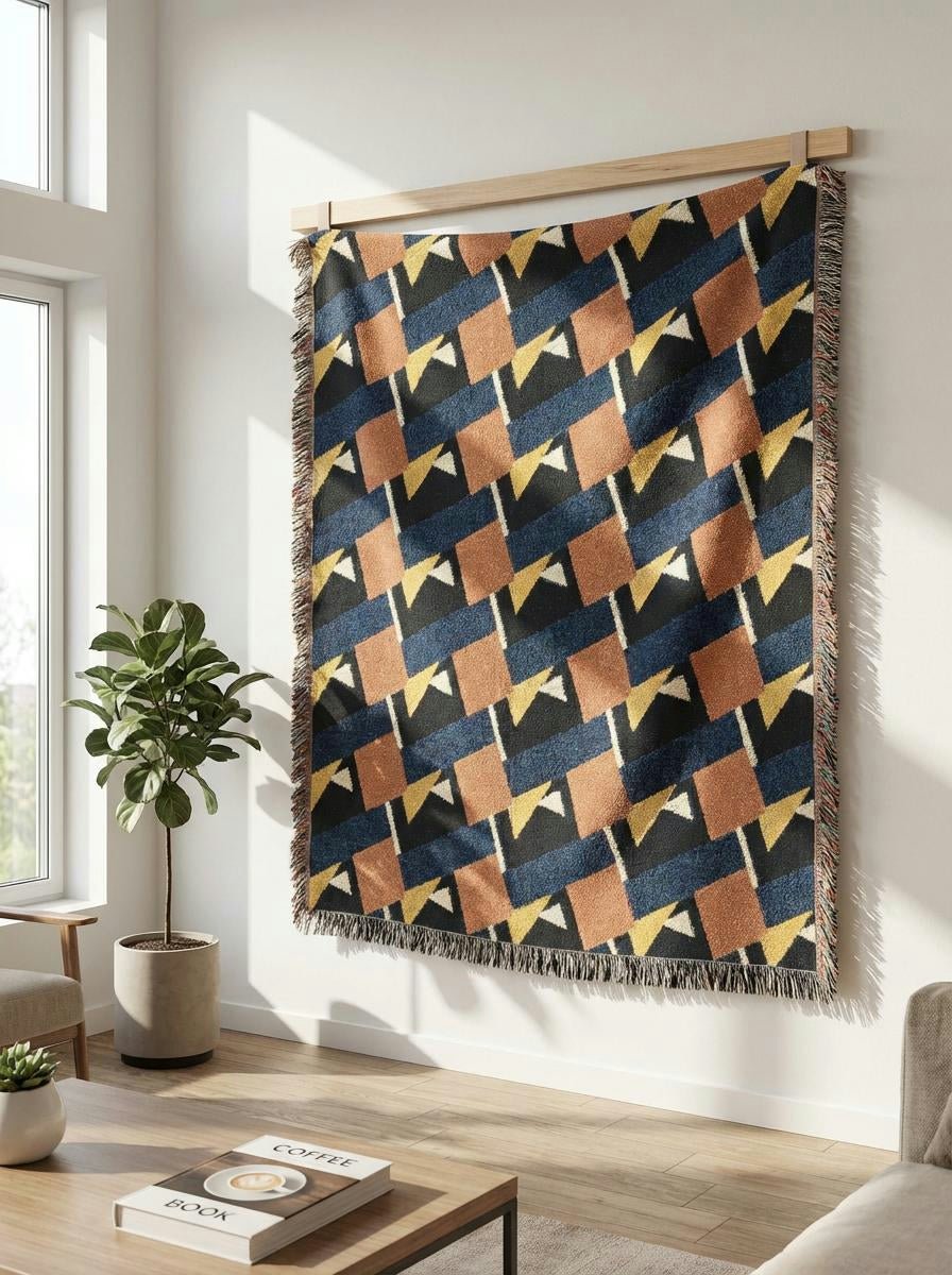 Retro Bauhaus Diamond Pattern Throw Blanket – Modern Geometric Woven Art Décor for Sofa and Bed - Modern Geometric Home Decor | HERITAGE LOOM CO.