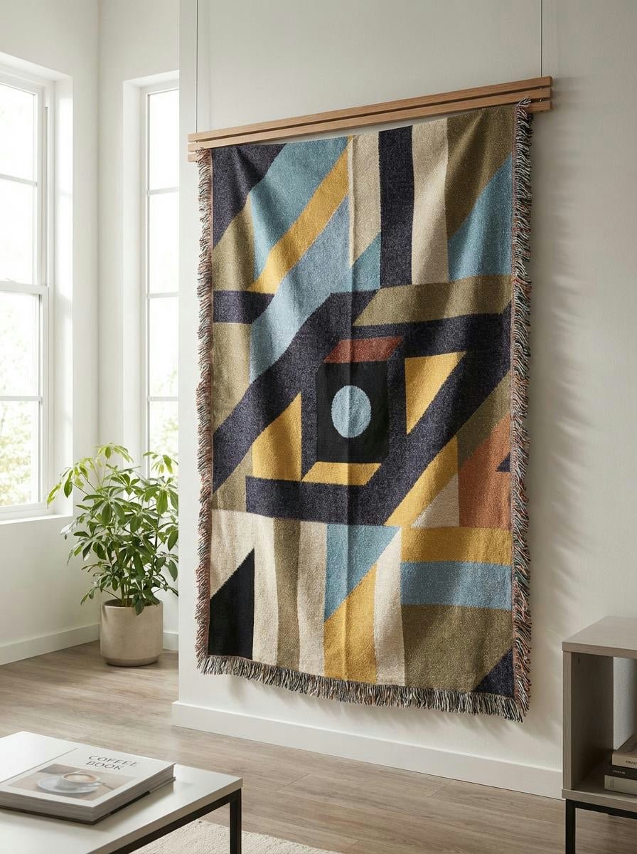 Solar Maze Geometric Throw Blanket – Colorful Modern Woven Art Décor for Sofa and Bed - Modern Geometric Home Decor | HERITAGE LOOM CO.