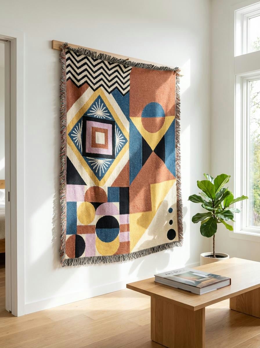 Sun Festival Geometric Throw Blanket – Colorful Modern Woven Art for Sofa and Bed - Modern Geometric Home Decor | HERITAGE LOOM CO.