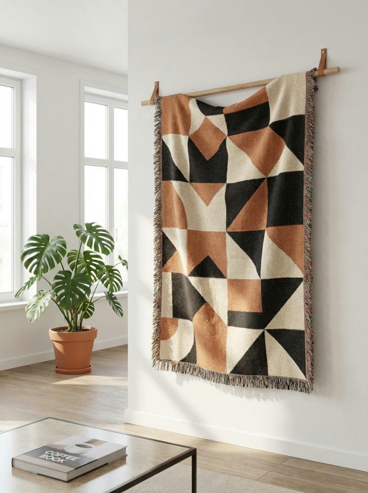 Home Decor {{variant_option}} - Terracotta Geometric Throw Blanket – Modern Abstract Woven Art Decor woven throw blanket