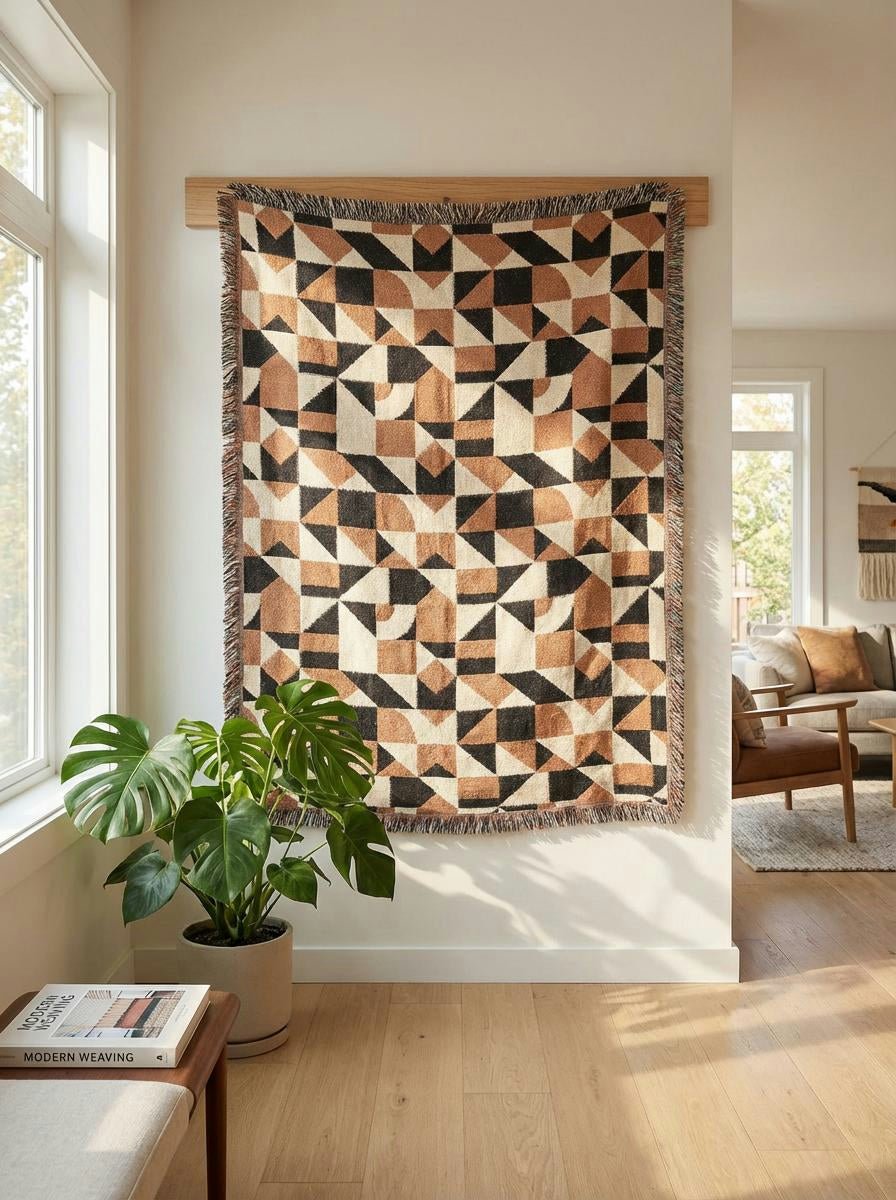 Terracotta Micro - Geo Pattern Throw Blanket – Modern Abstract Woven Art Décor for Sofa and Bed - Modern Geometric Home Decor | HERITAGE LOOM CO.