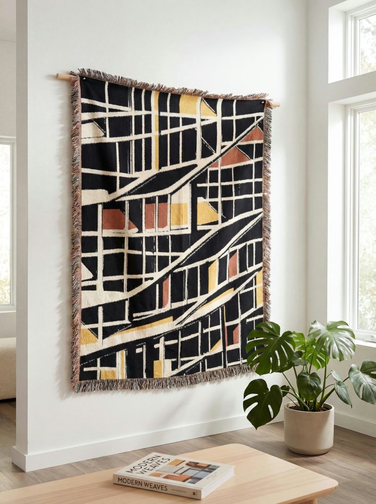 Home Decor {{variant_option}} - Urban Grid Lines Throw Blanket – Modern Architectural Woven Art Décor for Sofa and Bed woven throw blanket