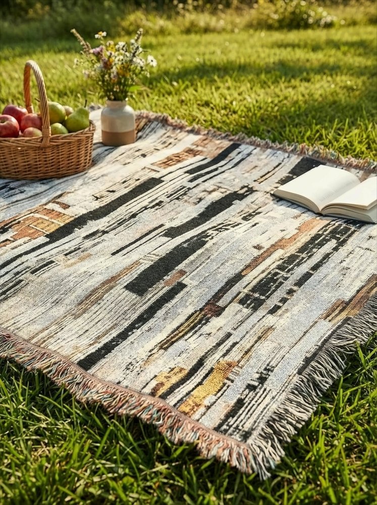 Home Decor {{variant_option}} - Wall Art Décor Woven Throw Blanket - Abstract Wall Art With Urban Rust Texture for Modern Farmhouse Décor and Bedroom Wall Art woven throw blanket